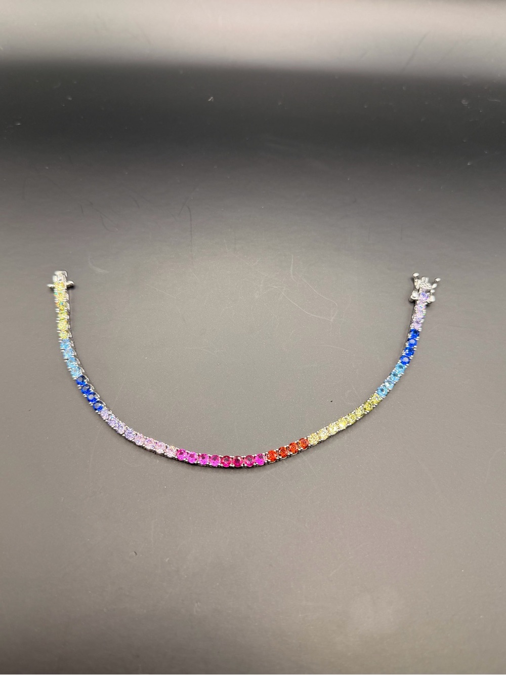 925 Sterling silver Multicolor Rainbow Cz Bracelet 7”.